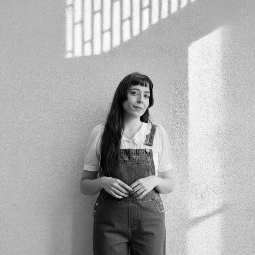 Lina Andrada, apoyada en una pared con luz de ventana